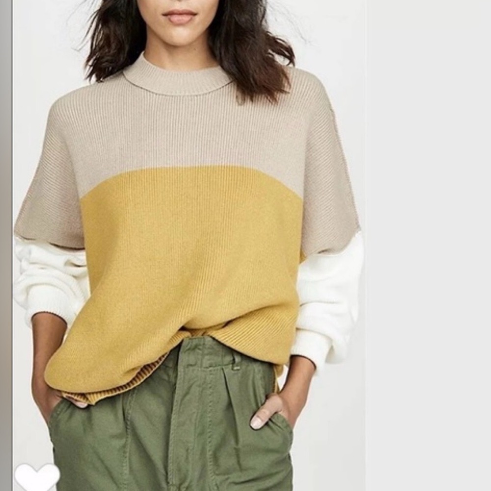 Free People Off-the-Shoulder Sweater in Tan, Yellow, and Cream - Picture 2 of 7